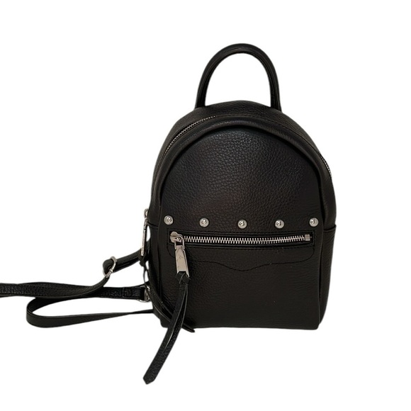Rebecca Minkoff Black Leather Mini Backpack Silver Studs Bag - Picture 1 of 10